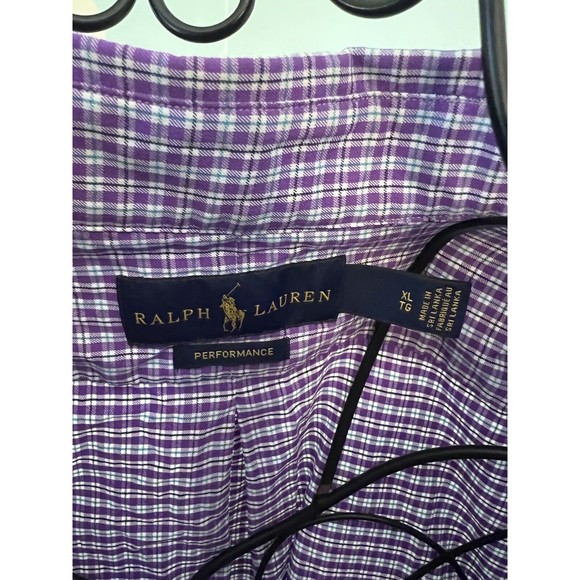 Ralph Lauren Polo PerformanceLong Sleeve Purple White Check Shirt size XL/TG - Picture 3 of 5